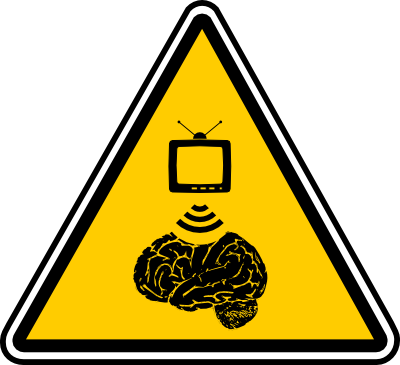 Warnschild - Fernsehen verursacht Gehirnschäden